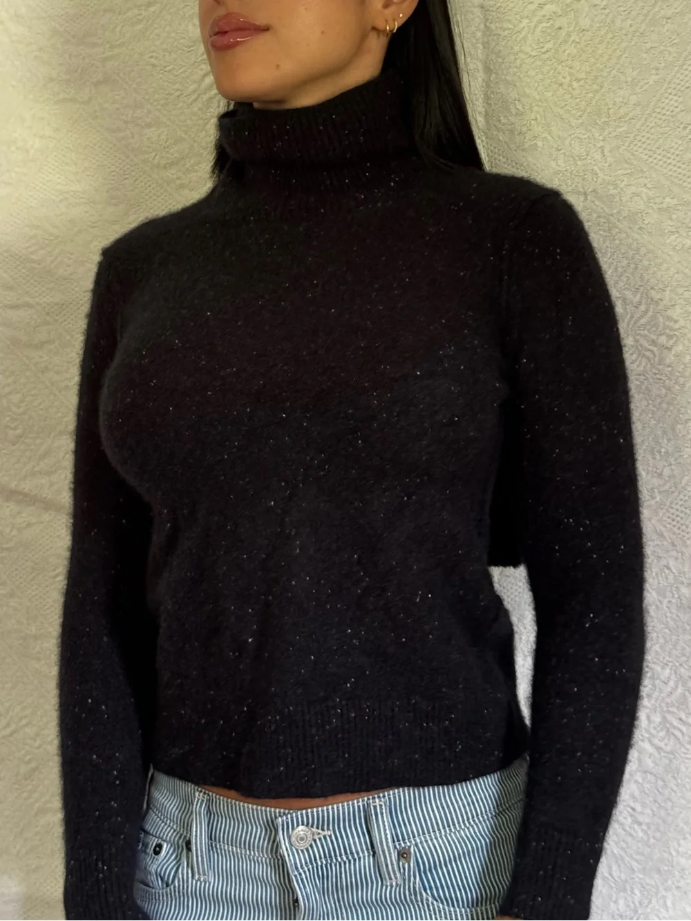 Aqua Black Speckled Turtleneck Sweater